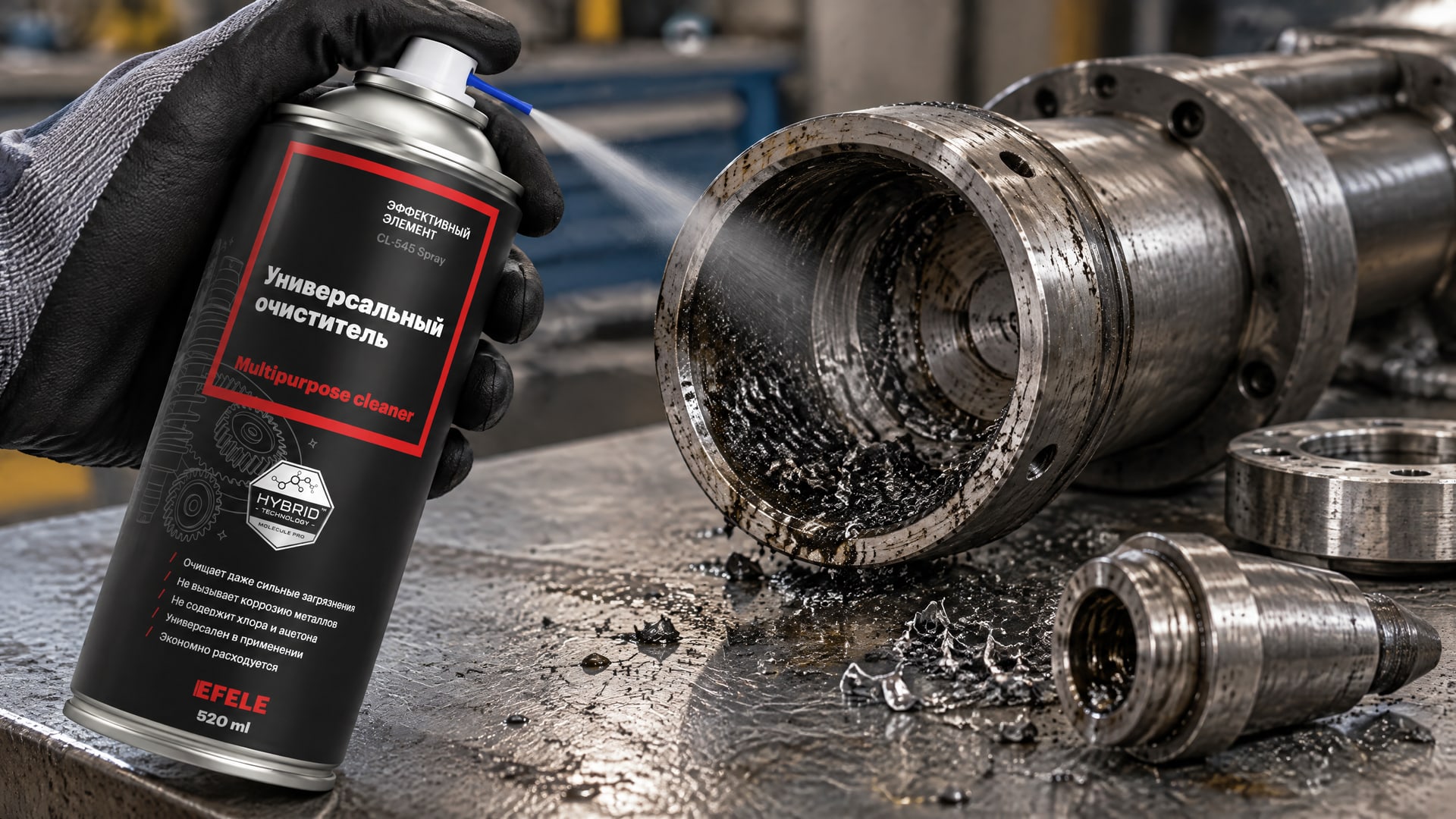 Рука в перчатке наносит EFELE CL-545 Spray на упаковку продукта.