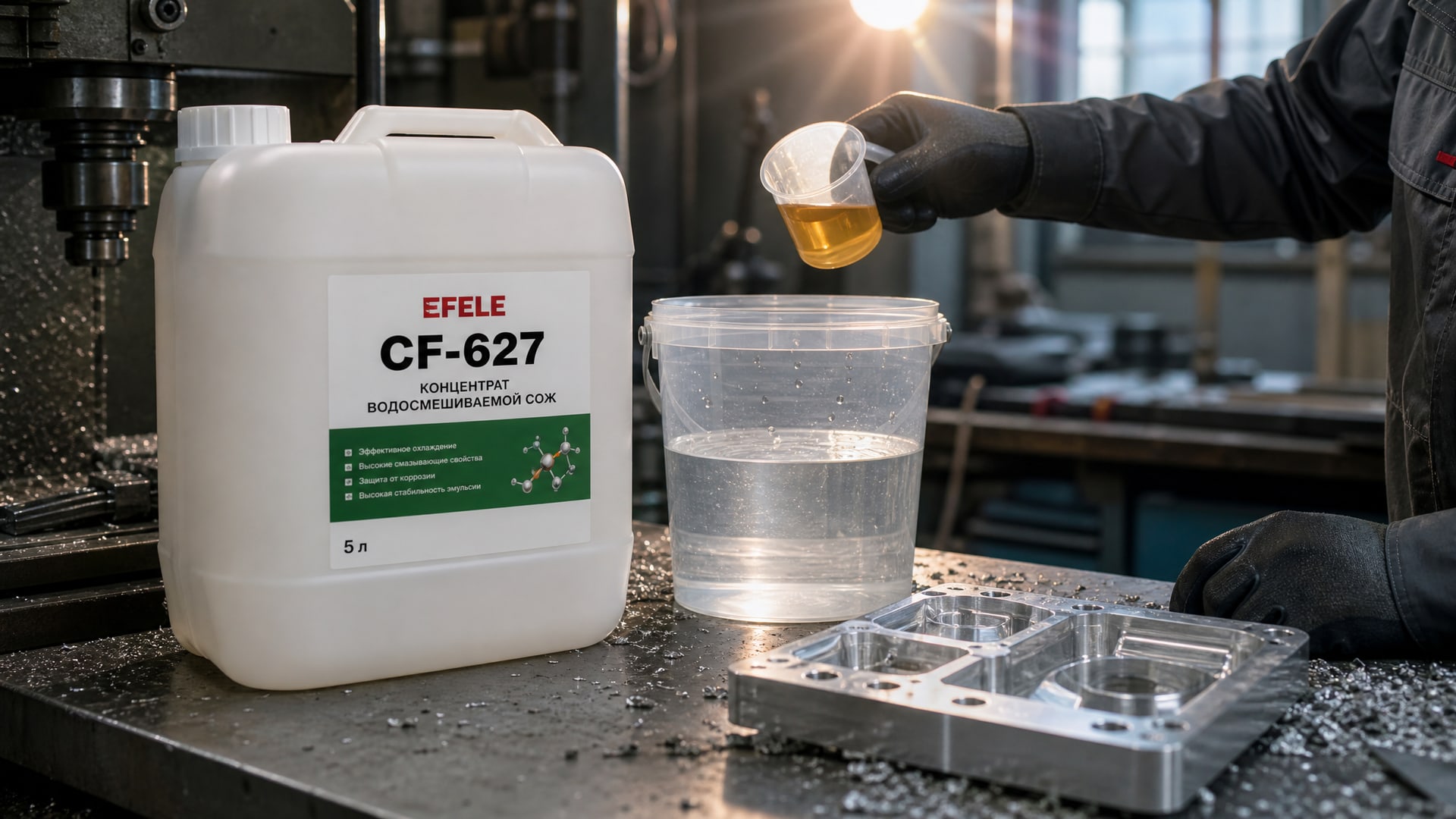 Рука в перчатке наносит сож EFELE CF-627 на упаковку продукта.
