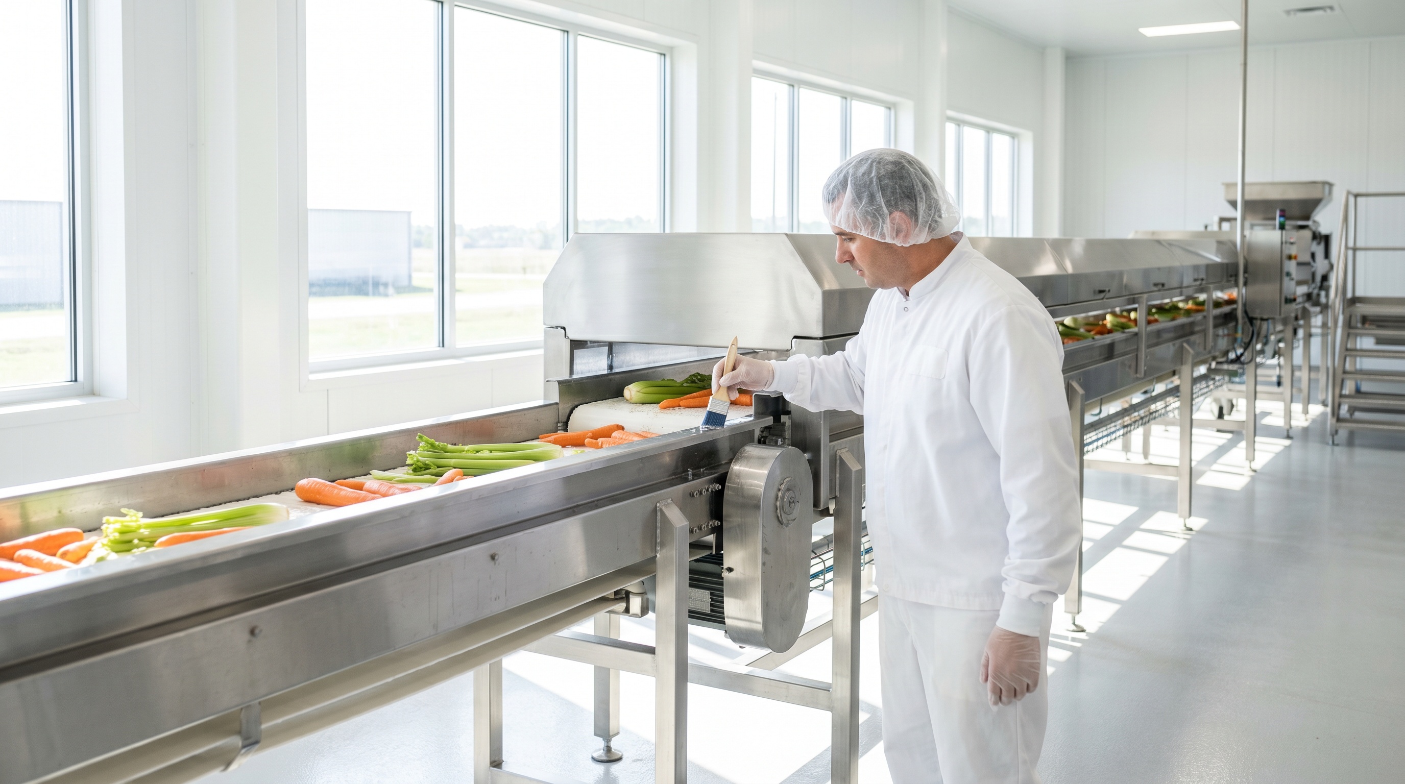 Чистое производство пищевых продуктов с конвейерной лентой без видимых масел.