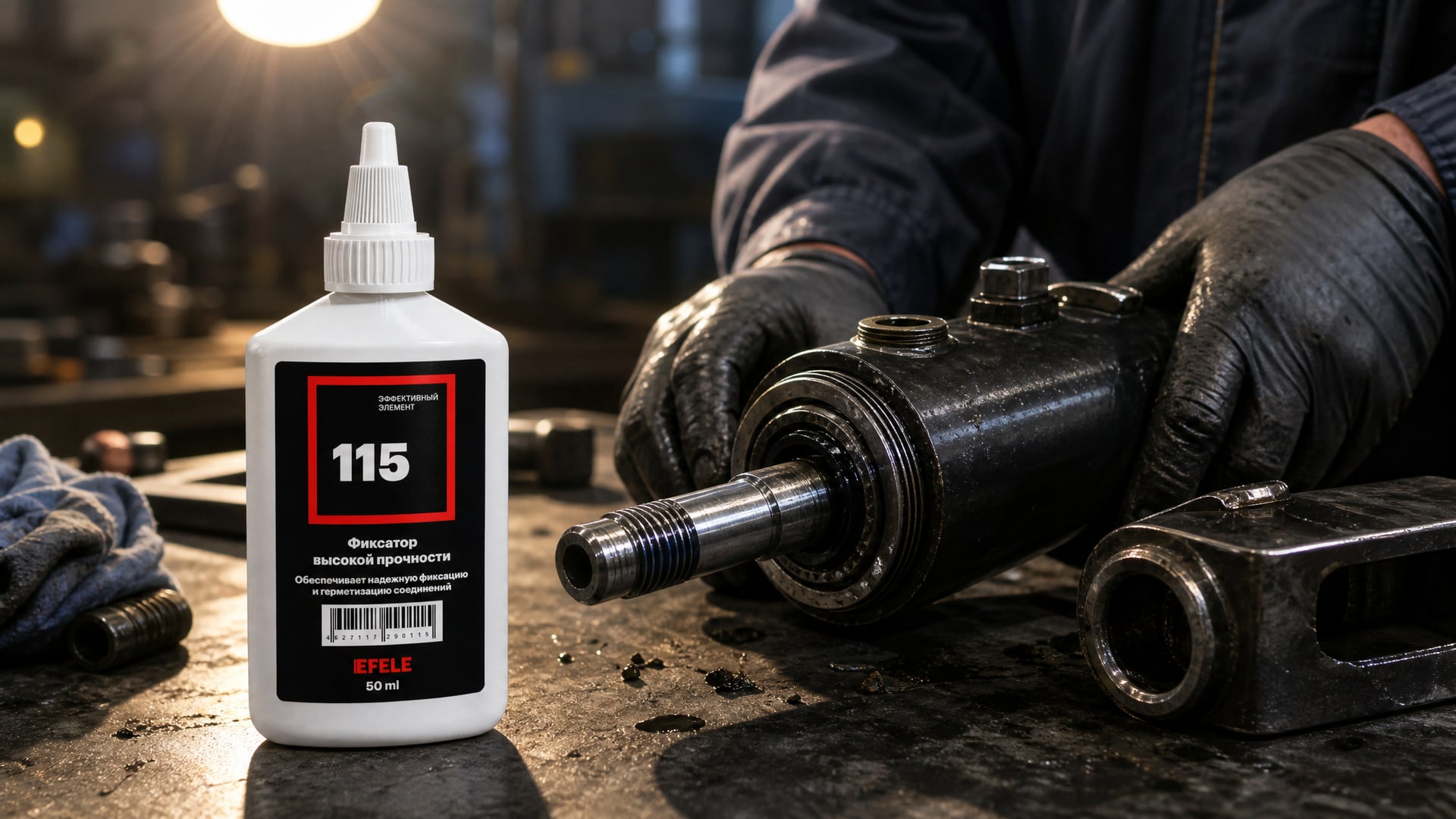 Рука наносит EFELE 115 (анаэробный клей) на резьбовое соединение.
